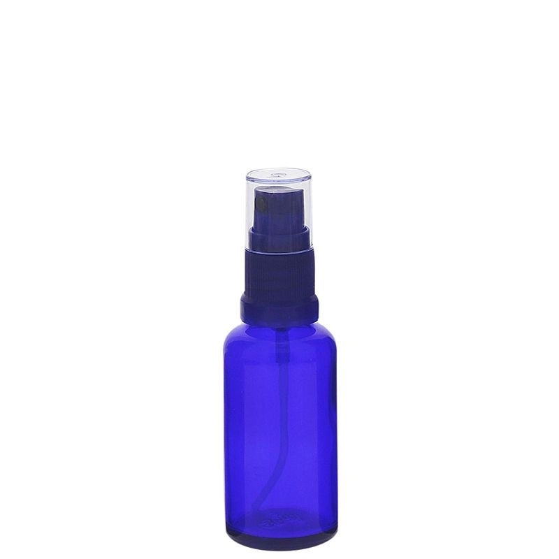 Blauer Glas Flakon, Blauglasflasche mit blauen Zerstäuber, Kosmetex Sprühflasche, Glasflasche mit Pumpzerstäuber 