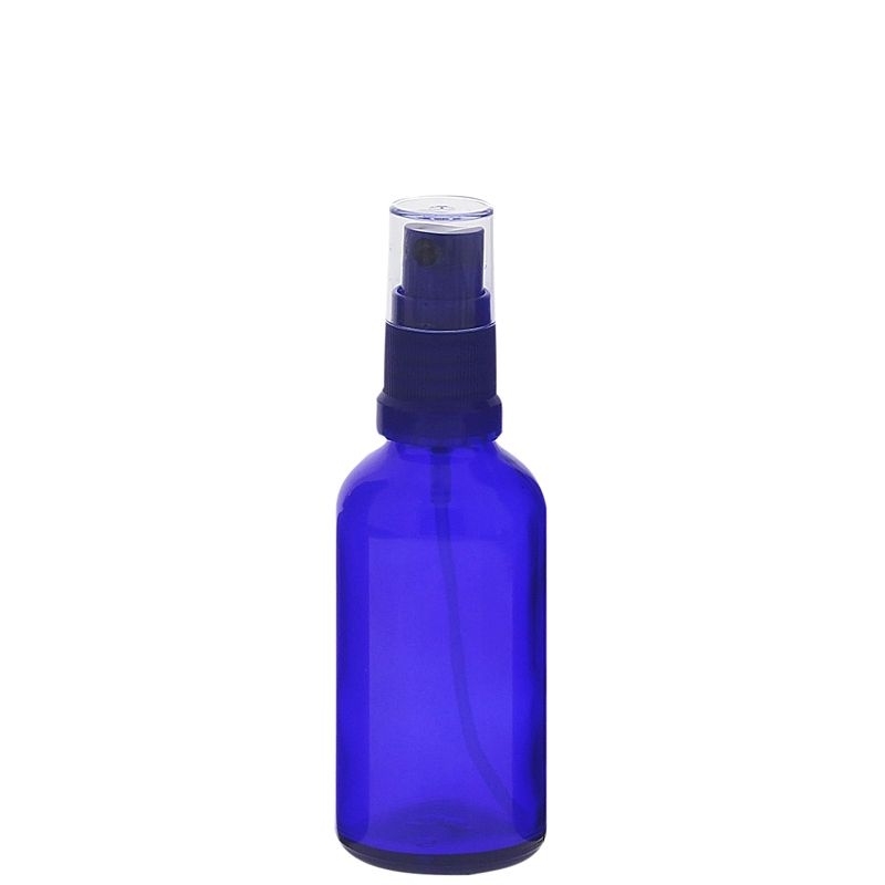Blauer Glas Flakon, Blauglasflasche mit blauen Zerstäuber, Kosmetex Sprühflasche, Glasflasche mit Pumpzerstäuber 