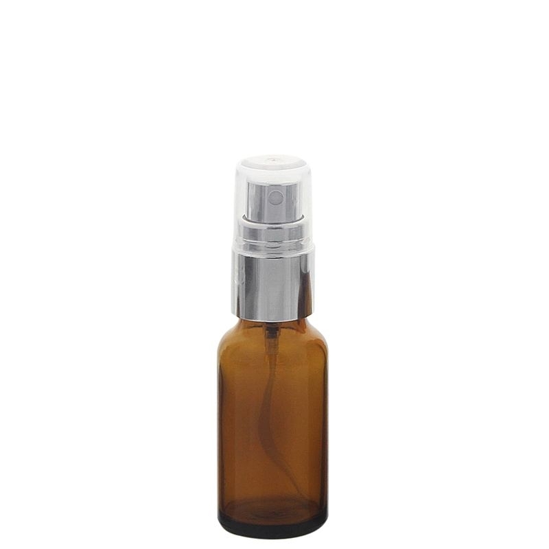 Braunglas Zerstäuberflasche mit silber. Pumpzerstäuber. Kosmetex Parfümflakon 