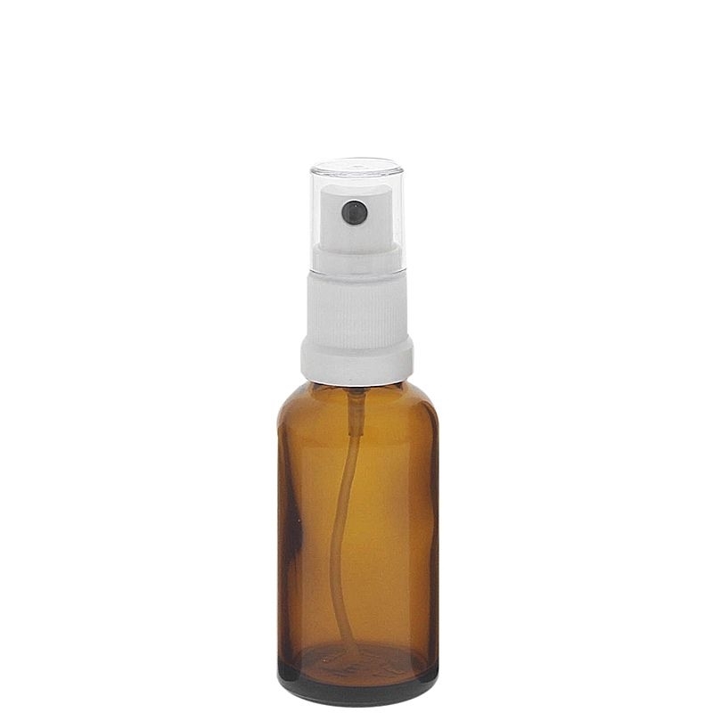 Braunglas Sprühflasche Zerstäuberflasche mit weißem Zerstäuber. Kosmetex Parfümflakon 