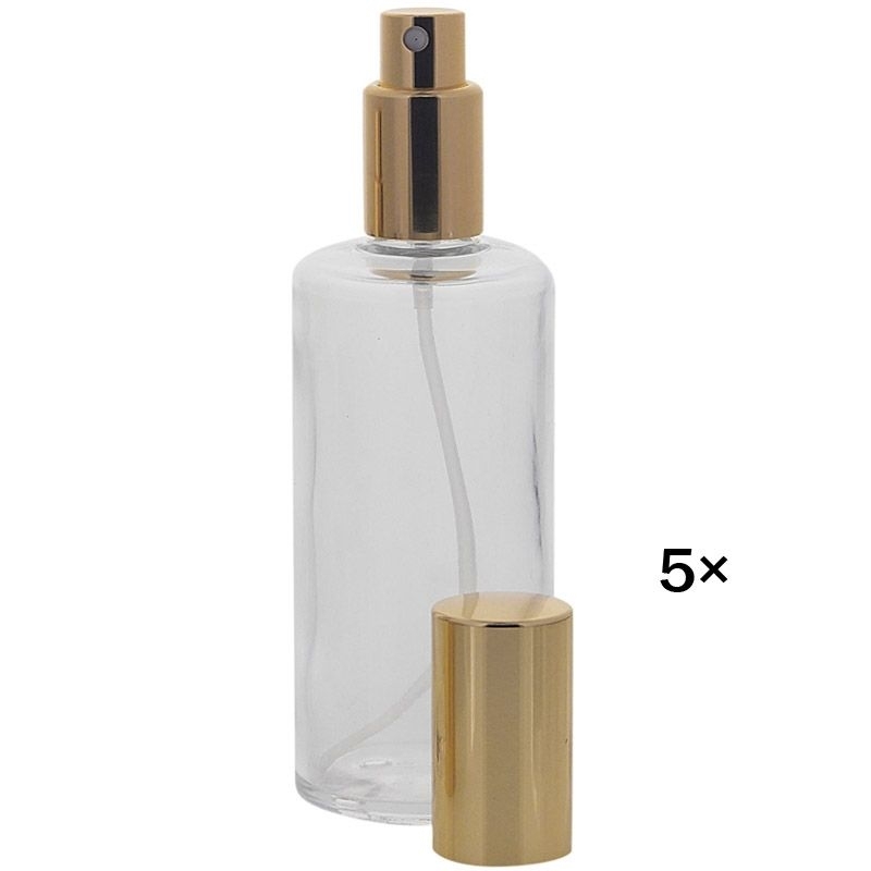 Runde Klarglas Kosmetex Flakon mit silber. Zerstäuber, 5× 100 ml
