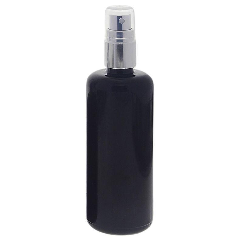 Violettglas Mironglas Sprühflasche 100ml, stark lichtschützend, Miron Glas-Flasche mit silber Pump-Zerstäuber Kosmetex, Flakon 