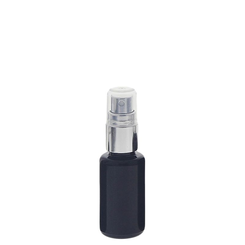 Violettglas Sprühflasche, stark lichtschützend, Glas-Flasche mit silber. Pumpzerstäuber, Flakon Kosmetex 