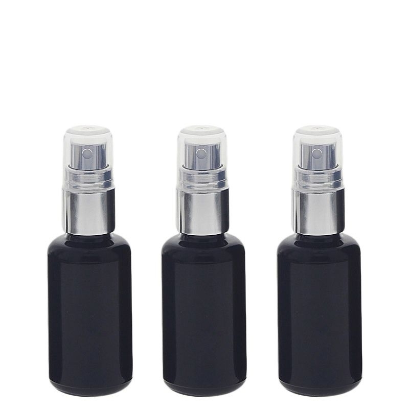 Violettglas Miron Sprühflasche 30ml, stark lichtschützend, Mironglas-Flasche mit silber Pump-Zerstäuber Kosmetex, Flakon 3 x 30 ml