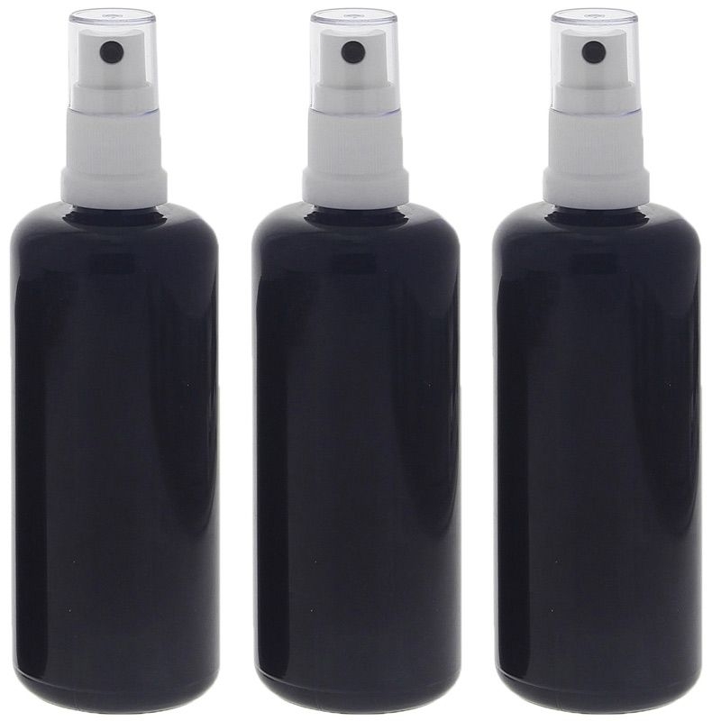 Violett Mironglas Sprühflasche, stark lichtschützend, Glas-Flasche mit weißem Pumpzerstäuber, Flakon Kosmetex 3 x 100 ml