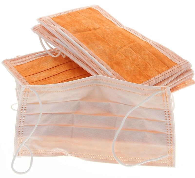 50x Mundschutz 3-lagig 99% mit Nasenbügel, latexfrei, Einweg OP Maske Orange