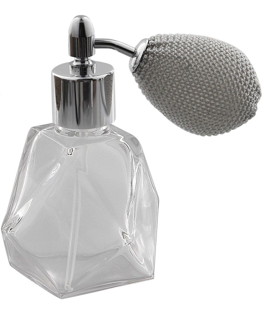 Glas-Flacon 50 ml, Zerstäuber mit Ballpumpe für Parfüm, Kosmetex Kuppelform, Silber 