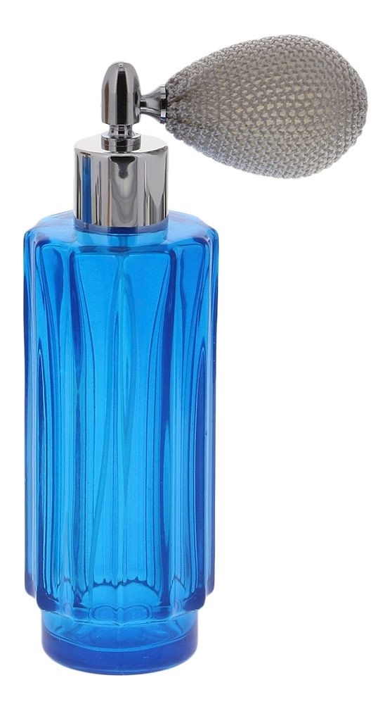 Glas-Flakon m. Ballpumpe, Zerstäuber-Pumpe 60ml, Kosmetex Parfüm-Zerstäuber, blau, gerillt 