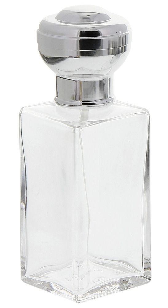 Flakon für Parfüm, 100 ml Flacon, silber. Kosmetex kubischer Pumpzerstäuber 100 ml silber