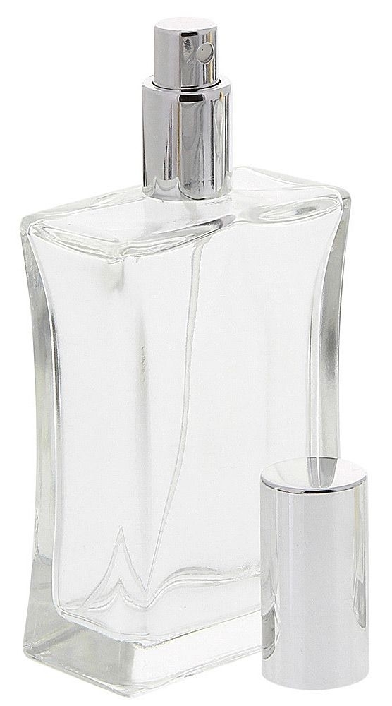 Kosmetex leerer, eckiger Glas-Flakon, 100 ml mit silberner Parfüm-Zerstäuber 1 x silber