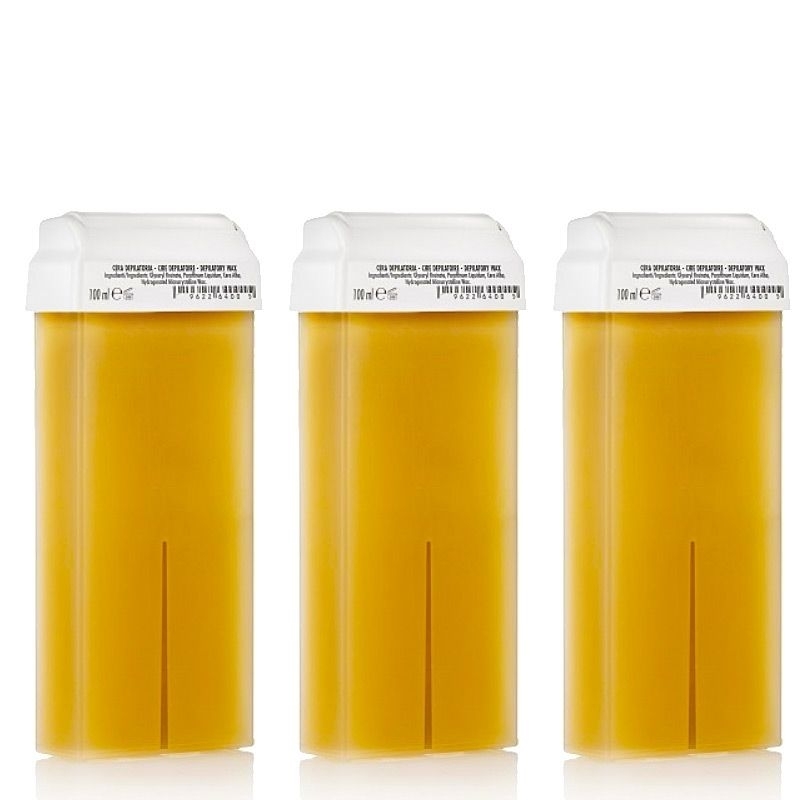 Kosmetex Honig Wachspatrone Roll-on Breit, Enthaarungswachs, Warmwachs, Körperpflege Haarentfernung, 100ml 3 Stück