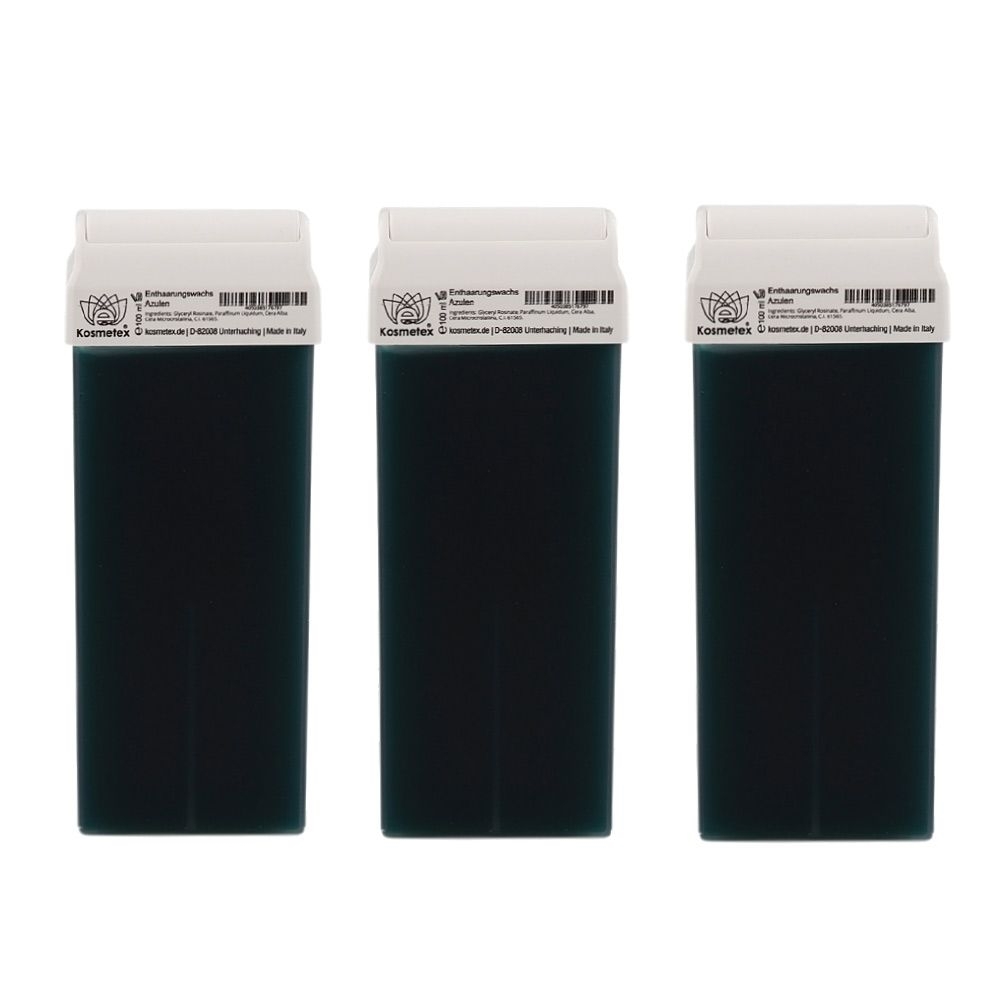 Kosmetex Warm-Wachspatrone Azulen Roll-on, Enthaarungswachs, Warmwachs, Haarentfernung, Breit, 100ml 3 Stück