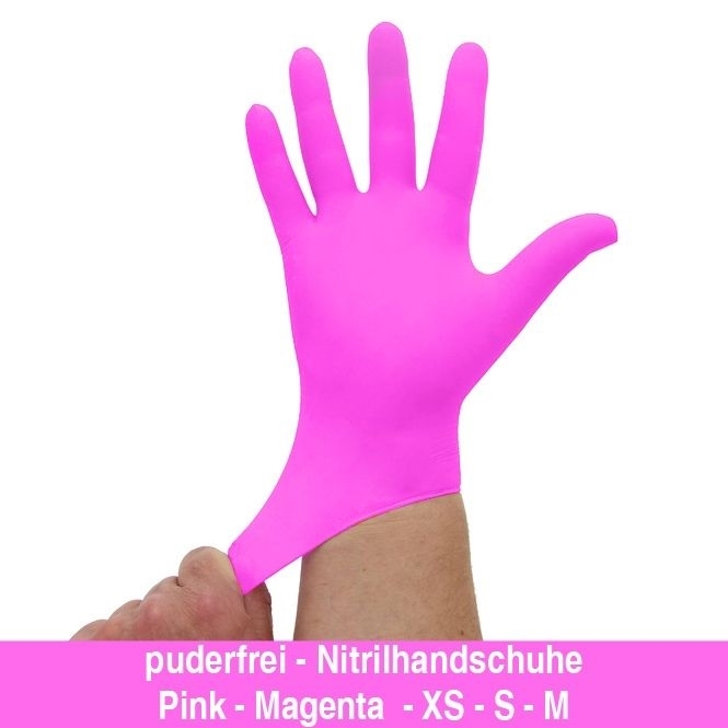 Nitrilhandschuhe kräftiges Pink Magenta, Einmalhandschuhe, Einweghandschuhe,100 Stück Größe XS