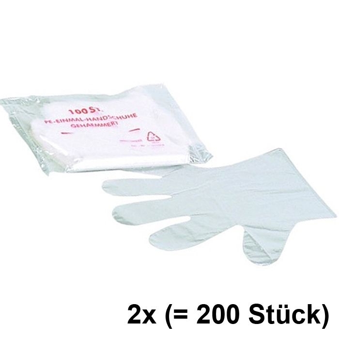 Einmal-Handschuhe, PE-Handschuhe f. Lebensmittel, Gastronomie, Service, Handwerk, Kosmetik, Einweg, Einheitsgröße, 100 Stück 2 Packungen