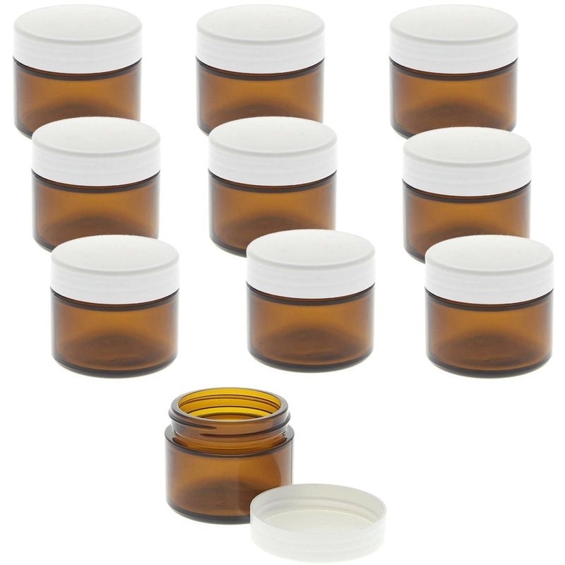 Braunglastiegel 50ml mit Kunststoff Deckel Leerer Salben-Tiegel, Kosmetex Glasdose aus Braunglas 