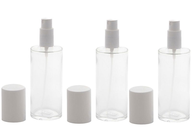 Klarglasflasche mit Zerstäuber und Kappe, Leerer Kosmetex Flakon, Glasflasche 100ml 3 Stück
