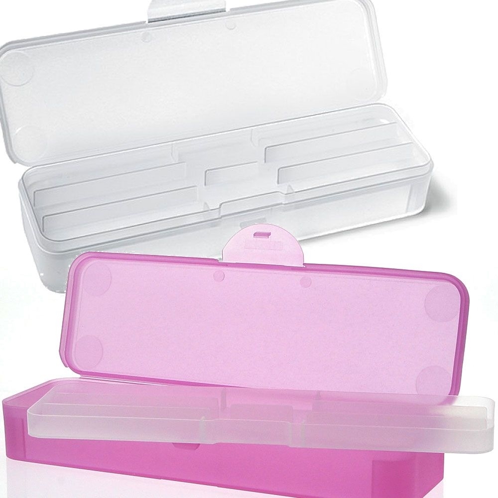 Feilenbox Kosmetex transparent und Pink für Feilen und Schminkpinsel, herausnehmbarer Fachboden Aufbewahrungsbox 2er Set
