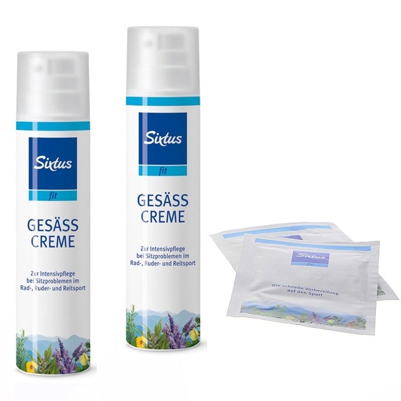 2x Sixtus Sixtufit Gesäßcreme + 2 Proben, Radlercreme, Popocreme, gegen Wundscheuern (nicht nur) im Gesäßbereich 2x 100ml