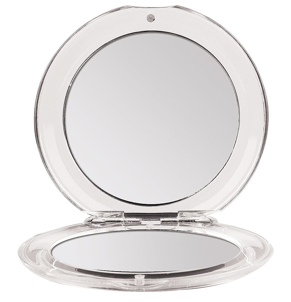 Klappbarer Runder Doppel Taschen-Spiegel Kosmetex Ø 8.5 cm mit 3-fach Vergrößerung, Acryl, Kunststoff 