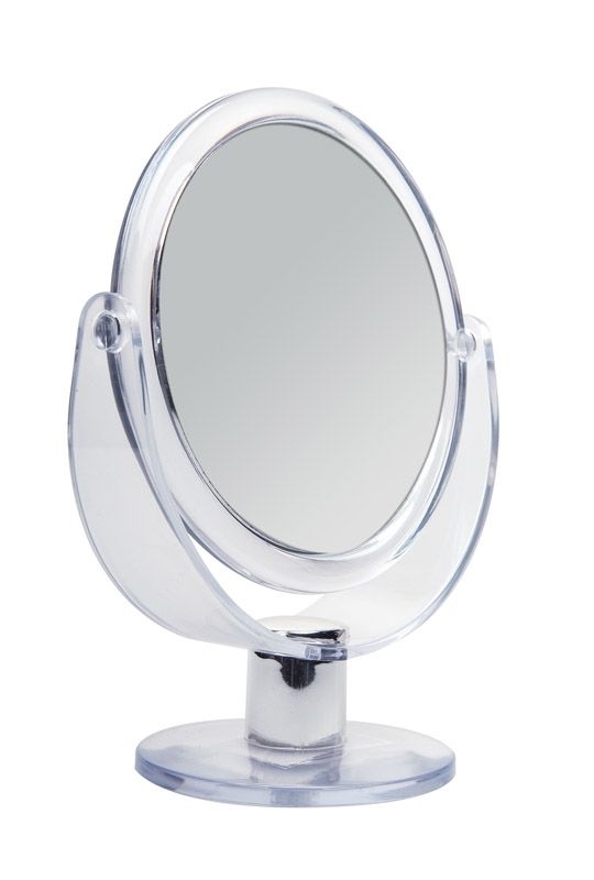 Doppelseitiger Acryl Kosmetex Kosmetik-Spiegel, rund, Stand-Spiegel mit 2-fach Vergrößerung, 17cm hoch 