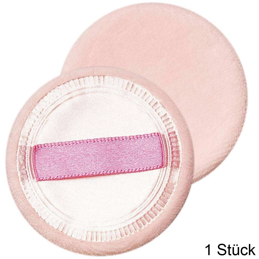 Rosa Puderquaste aus Plüsch mit Band Kosmetex, Ø 5.5 cm, zum Auftragen von Puder Make-Up 