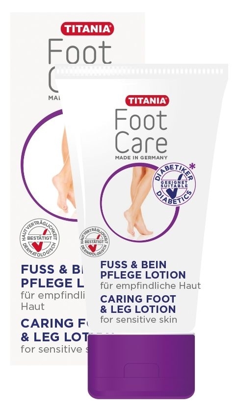 Titania Fuss und Bein Pflege Lotion, intensive Pflege für empfindliche Haut, Fusspflege für Diabetiker, 75 ml 
