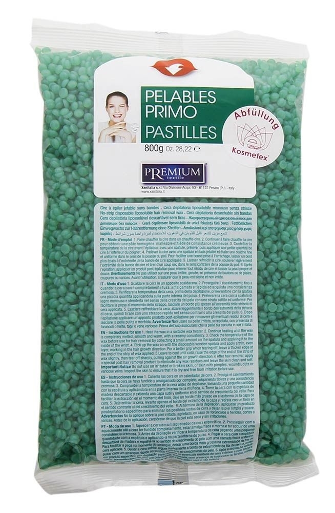 Kosmetex Premium Pelables Primo Wachs-Perlen Grün Chlorophyll für flexibles Waxing ohne Vliesstreife, 800g 
