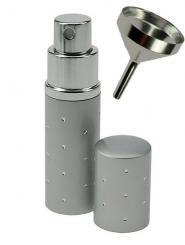 Taschenzerstäuber + 1 Trichter, Kosmetex Parfüm-Zerstäuber, Flakon für Unterwegs, 10ml silber mit Trichter