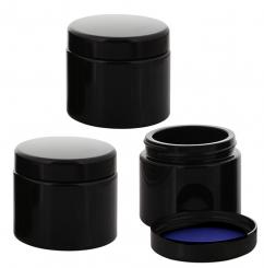 Violett Miron Glas-Tiegel 50ml mit Deckel Schwarz, Leere Kosmetex Glas Creme-Dose, Kosmetik-Dose Mironglas Violettglas 3x Deckel-Schwarz
