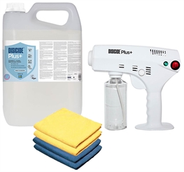 Set Desinfektion Spray Maschine mit 5 Liter Disicide Plus+ Konzentrat, 4x Mikrofasertücher 