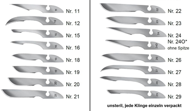 12x Bayha Skalpellklingen, unsteril, Klingen einzeln verpackt Figur 24