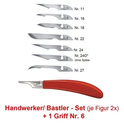 Handwerker Set: 14x Bayha Mix Skalpellklingen und Griff Nr.6 von Kosmetex, einzeln verpackt Set: Handwerker - Griff