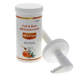 CareMed Milch Honig Wellness Fußcreme Fuß und Bein, Wellnesscreme 450ml mit Spender