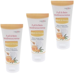 CareMed Milch Honig Wellness Fußcreme Fuß und Bein, Wellnesscreme 3x 50ml