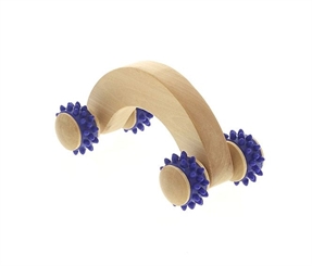 Massageroller aus Holz Massagegerät, Kosmetex Massagehandroller mit blauen Kunststoffnoppen Klein