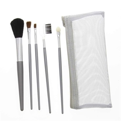 5 Kosmetik Pinsel, Kosmetikpinsel Set Naturhaarpinselset mit Tasche, silber 