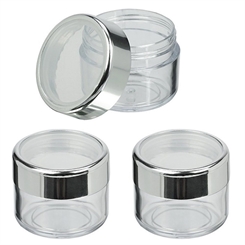 Leere Dose klar 25ml, Kosmetex Plastik-Döschen, Cremedose, Nailart, Nageldose, Deckel silber, Ø 4 cm, H 3.3 cm 