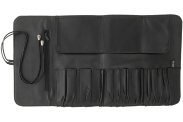 Leere Kosmetik Pinseltasche Wickeltasche, Wickeletui schwarzes Kunstleder 