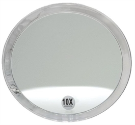 Runder 10-fach Kosmetik-Spiegel Ø 23cm, Kosmetex mit verschiedenen Vergrößerung und Saugnäpfen. 