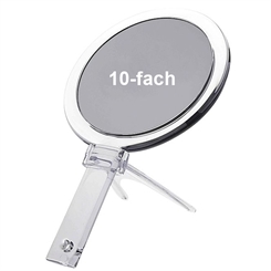 Kosmetex Hand- und Stellspiegel mit 10-fach Vergrößerung, Acryl mit Ständer, 2 Spiegelflächen, Kosmetik-Spiegel 