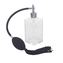 Zerstäuber für Parfüm 100 ml Kosmetex Flacon mit Ball. kubischer Pumpzerstäuber mit Quaste, für Raumduft etc. 100 ml silber