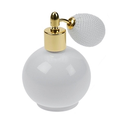 Tisch-Zerstäuber für Parfüm, Weisser Kosmetex Glas-Flacon, Pumpzerstäuber mit Ball 1 Stück