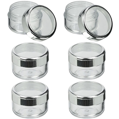 Leere Dose 6ml klar, Kosmetex Plastik-Döschen, Cremedose, Nailart Nageldöschen, Deckel silber, Ø 3 cm, H 2.3 cm 