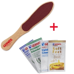 GEHWOL Hornhautfeile + 4x Proben, Fußfeile aus Holz, Entfernung von Hornhaut, Schwielen, doppelseitig, 