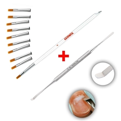 GEHWOL Gel-Pinsel Gr. 4 mit 9 Austauschköpfen, Kosmetex Doppel Gel-Spatel 16cm für die Gelmodellage Set 1