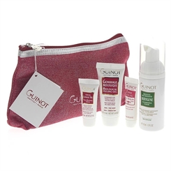 Guinot 5-teiliges Gesichts-Pflege Set, Intensivpflege plus gratis Guinot Kosmetiktasche und Anti-Aging Serum 