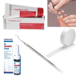 4er Set, Kosmetex Wattehaken, 4x Tamponade, Gehwol Fluid, Süda Nagelfalzcreme, für den Nagelfalz Set 4