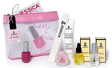 Jessica at Home Set, 5 teiliges Heimpflegeset Überlack, Nagelöl, Handcreme, Nagelfeilen 