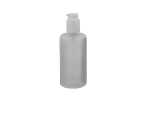 Mattglas, Gel-Spender Flasche, m. weißer Lotionspender, 100 ml Kosmetex Glas-Flasche, Flakon, leer 