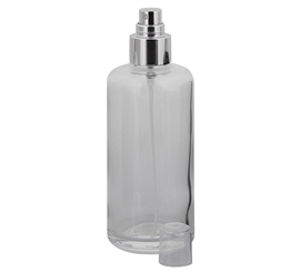 Klarglas, Zerstäuber-Flasche, m. silbernem Pumpzerstäuber Kosmetex Glas-Flasche, Flakon, leer 